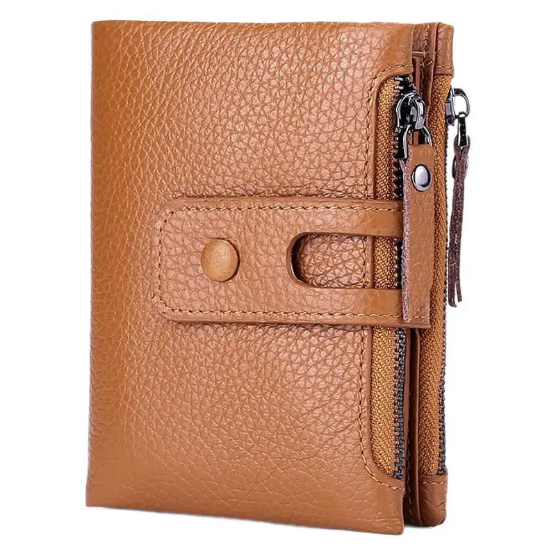RFID Short Genuine Leather Wallet Women Credit Card Holder Purse Ladies Mini Cow Leather Clutch