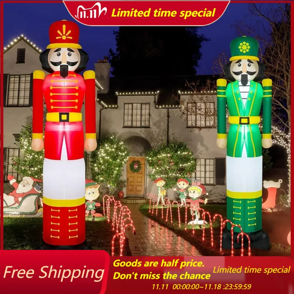 8ft LED Lighted Inflatable Christmas Nutcracker Soldier Yard Decorations - 2 Pack With 10 Stakes and 5 Tethers