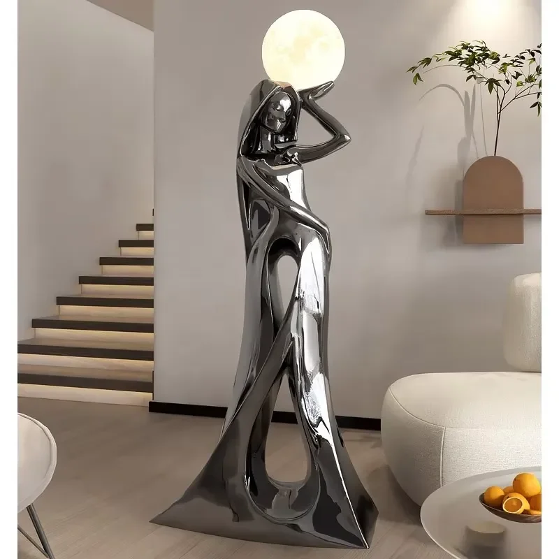 Nordic Style LED Floor Lamp Black White Silver Large Indoor Standing Light for Villa Hotel Living Room Luxury Home Decor