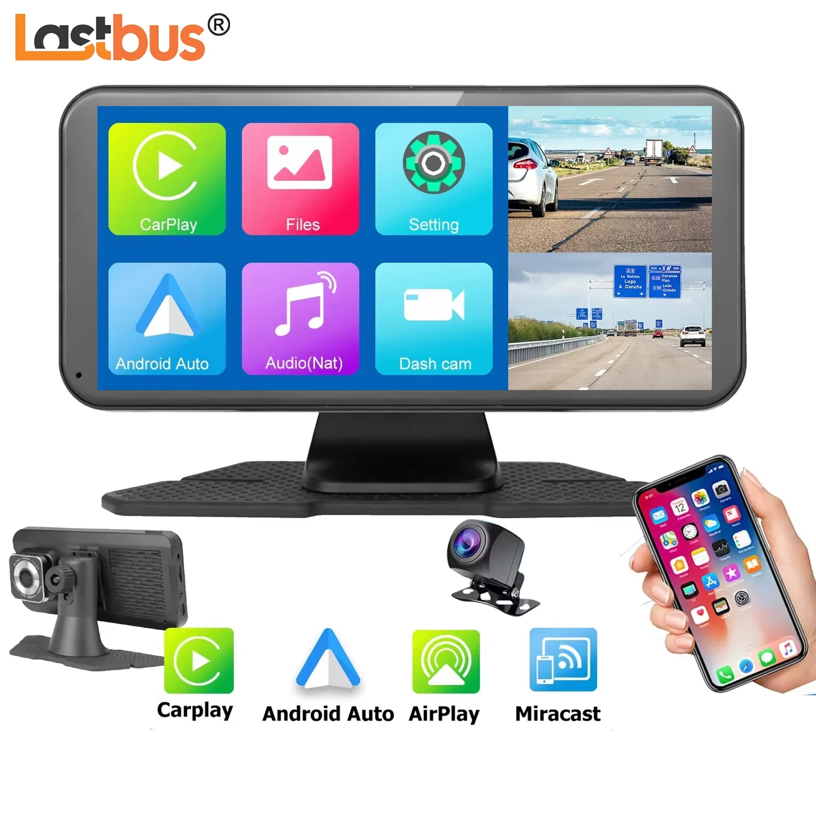 

Lastbus 6.25 Inch Screen Dash Cam With DVR Carplay Android Auto System 2K Front Camera + 1080P Rear View Camera