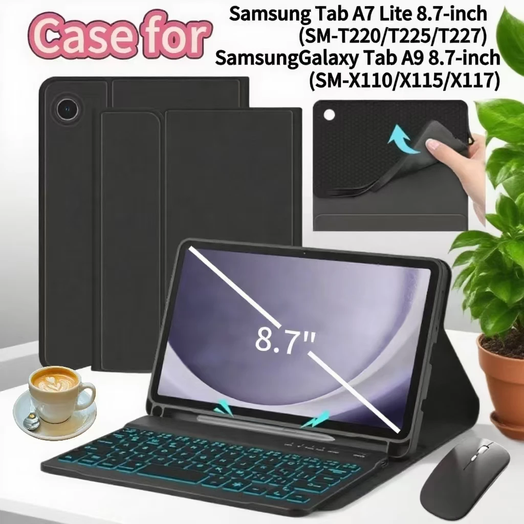 

Чехол для Samsung Galaxy Tab A9 8,7 дюйма, для Sunsung Galaxy Tab A7 Lite 8,7 дюйма, съемный чехол с беспроводной Bluetooth-клавиатурой