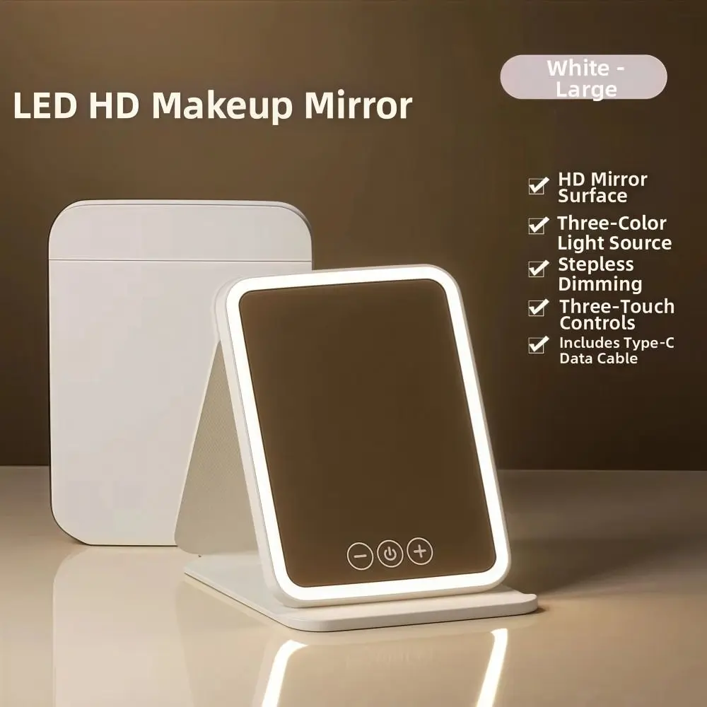 3色ライトLED化粧鏡折りたたみ式角度調整可能フィルライトバニティミラーポータブル充電式フェイシャルメイクアップミラー