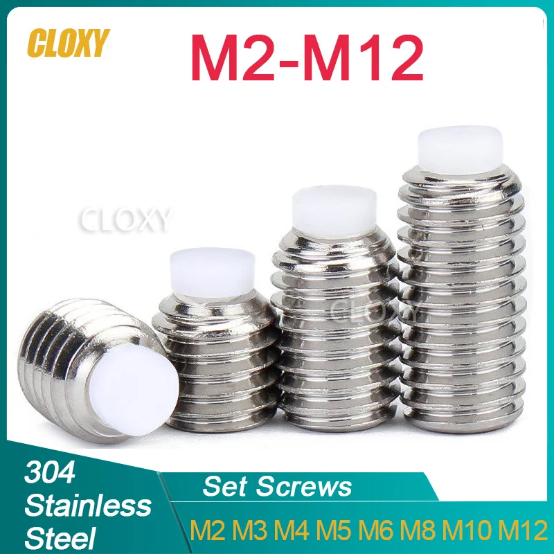 M2 M2.5 M3 M4 M5 M6 M8 M10 M12 304 Stainless Steel Plastic Plunger Stop Set Screw / Nylon Head Buffer Bolt