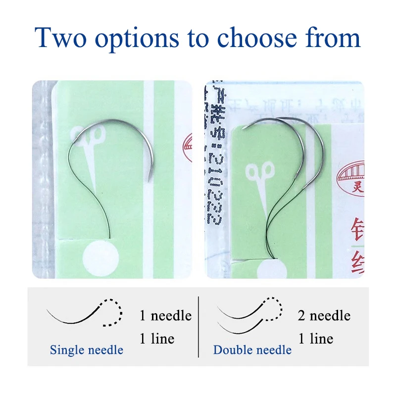 Lingqiao เข็มเย็บทางการแพทย์ตาสองชั้นฝังด้ายไม่ดูดซับศัลยกรรมพลาสติกผ่าตัดด้ายไนลอนเข็มเย็บ