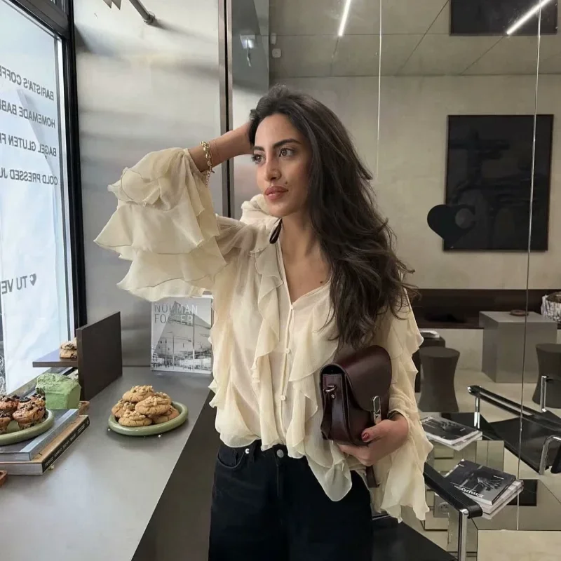 

Women Chic Sparkling Beaded Short Loose Jacket Elegant V Neck Long Sleeve Lace Up Cardigan 2025 Autumn Female Fashion Streetwear