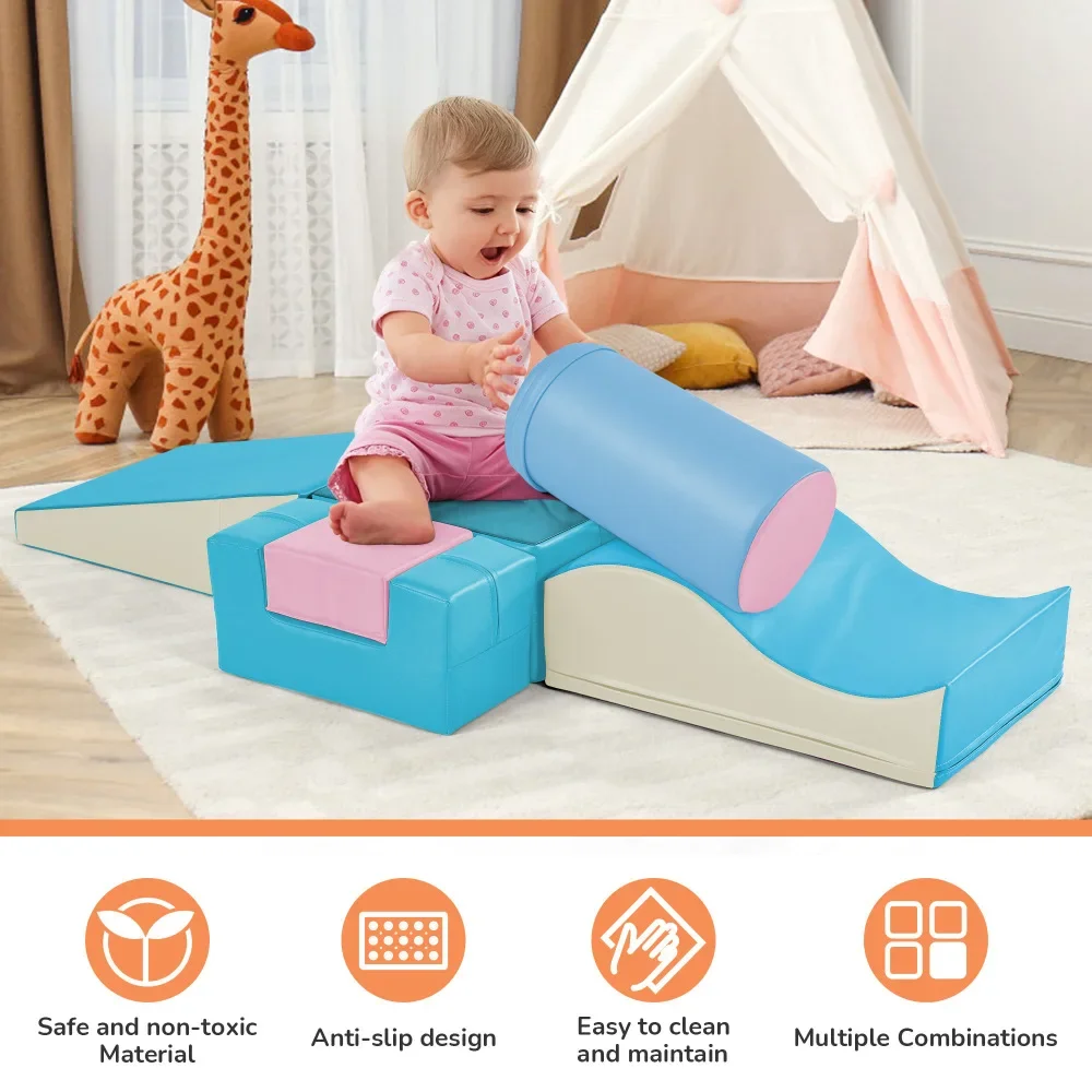 Colorful Soft Climb and Crawl Foam Playset 6 in 1, Soft Play Tools Climb and Crawl Playground for Kids Crawling and Climbing