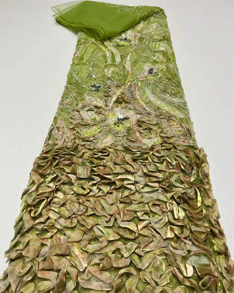Tessuto di pizzo tulle francese ricamato 3D elegante africano nigeriano di alta qualità con paillettes per feste e matrimoni