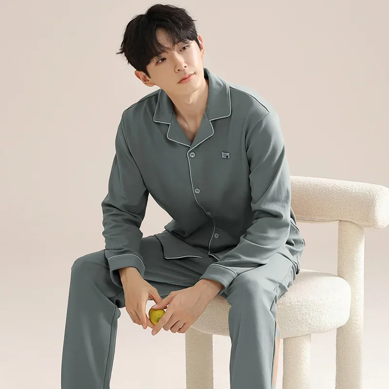 Cotton Sleepwear Men Long Sleeve Nightwear Pajama Sets Spring Autumn High Quality Clothes Brand Pajamas Big Size Loungewear Sets