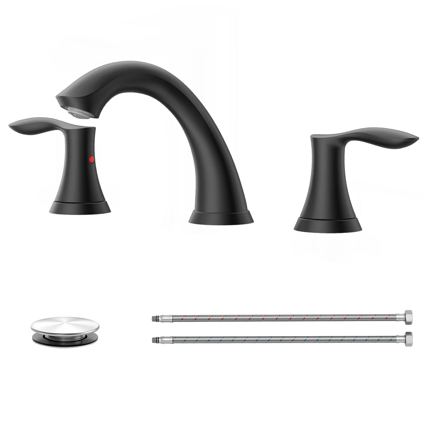 APPASO 2-Handle Widespread Bathroom Faucet, Matte Black 304 Stainless Steel 3-Hole Vanity Sink Faucet with Pop-Up Drain