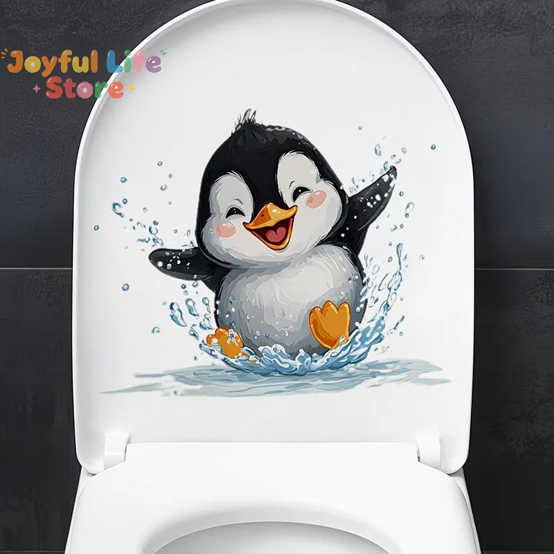 Cute Swimming Penguin Toilet Sticker Waterproof Bathroom Wall Sticker Self-Adhesive Removable Decals Home Decor