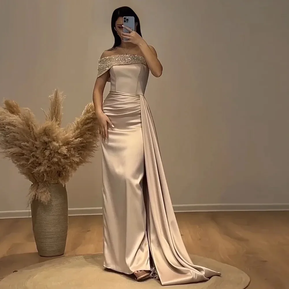 

Elegant Mermaid Satin Ladies Formal Evening Dress Sexy Off-The-Shoulder Sequin Long Prom Dress Party Dinner Dress Customized New