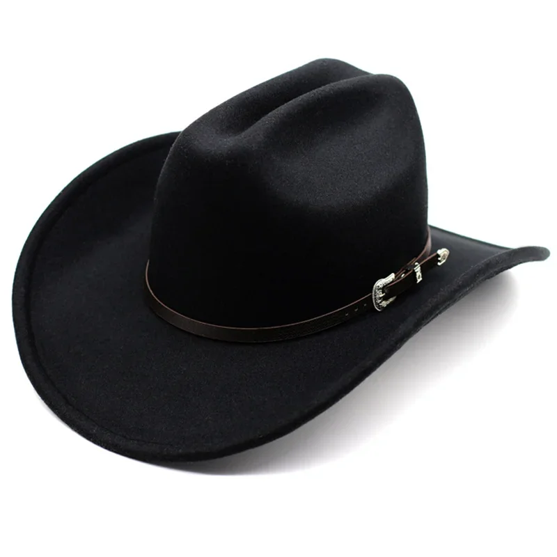 

New Vintage Western Cowboy Hat For Men's Gentleman Lady Jazz Cowgirl With Leather Wide Brim Cloche Church Sombrero Hombre Caps