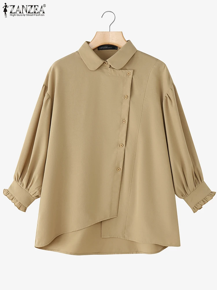 ZANZEA 2025 Women Autumn Fashion Shirts 3/4 Sleeve Casual Solid Blouses Elegant Office Lady Tunic Tops Loose Buttons OL Blusas