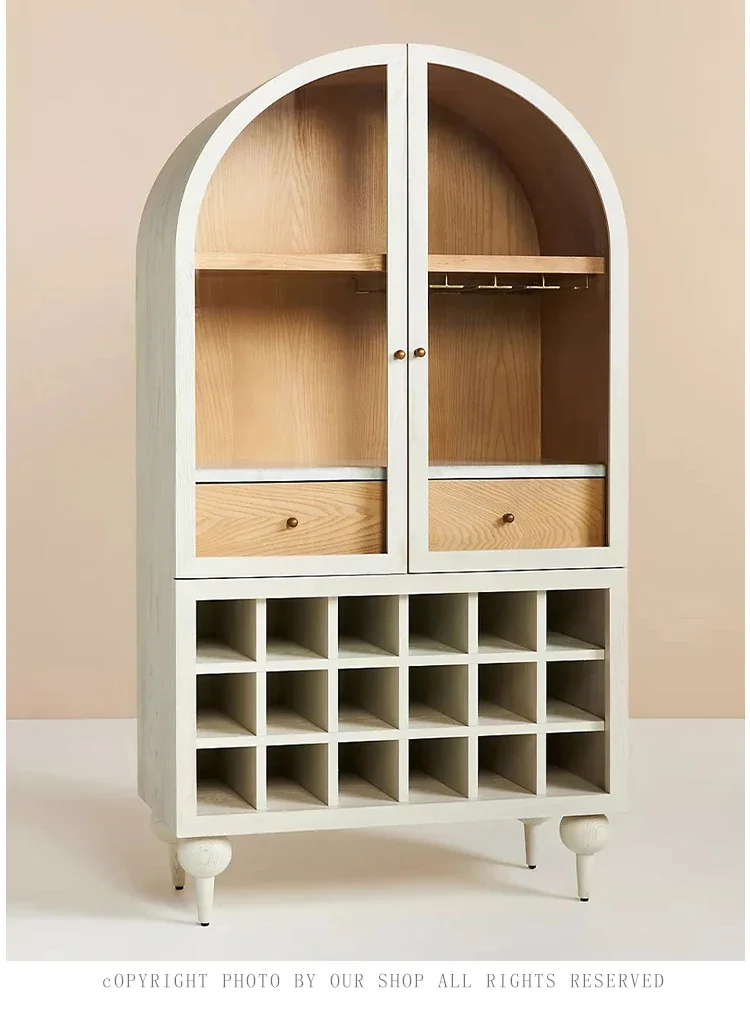 American Arch Wine Cabinet French Retro Solid Wood Side Cabinet Nordic Glass Storage Cabinet Locker