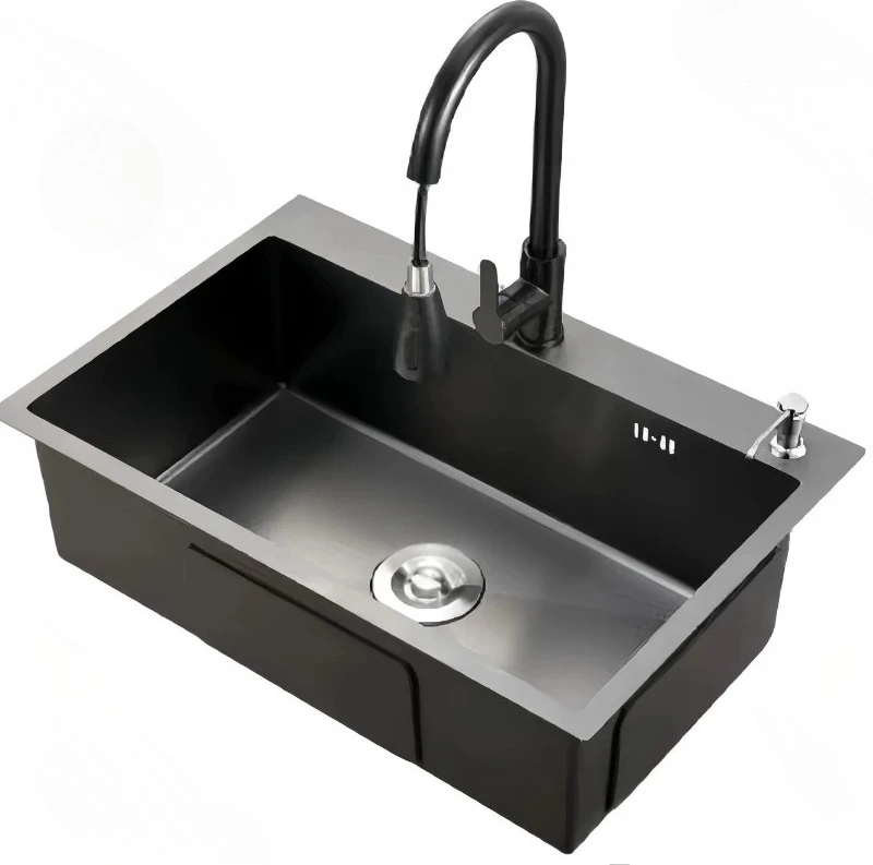 

Черная раковина из нержавеющей стали 304 с одной чашей и выдвижным краном, царапинами с нанопокрытием, легко чистится, для домашней кухни, коммерческого использования