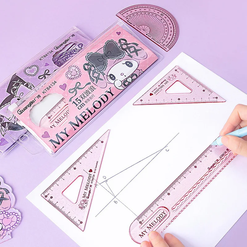 

Линейка Sanrio из 4 предметов, линейка Kuromi Melody мультяшный набор, линейка для студентов, канцелярские принадлежности, линейка для рисования, прямая Линейка, треугольные учебные инструменты