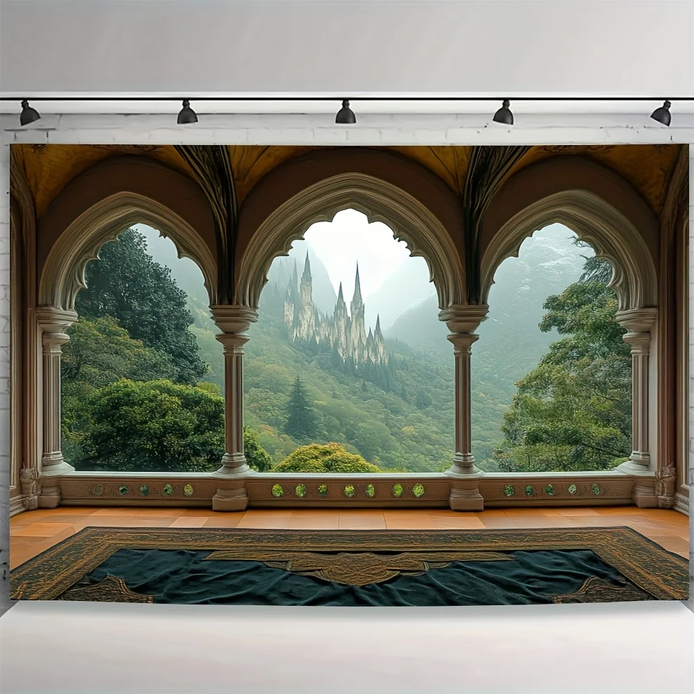 1pc Glamorous Balcony View Backdrop Cloth, Polyester, No Feathers, Electricity-Free, for Living Room and Room Decor,