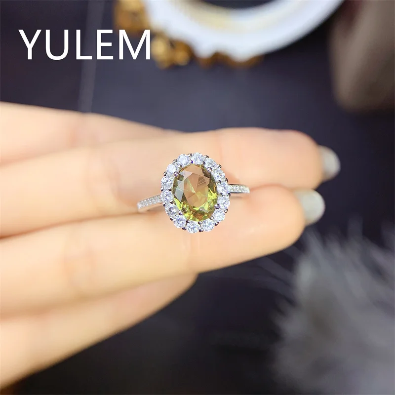 

YULEM Luxury Oval Style Alexandrite Ring 7x9 Mm Natural Precious Gem Change Color Solid 925 Silver Jewelry Good Gift