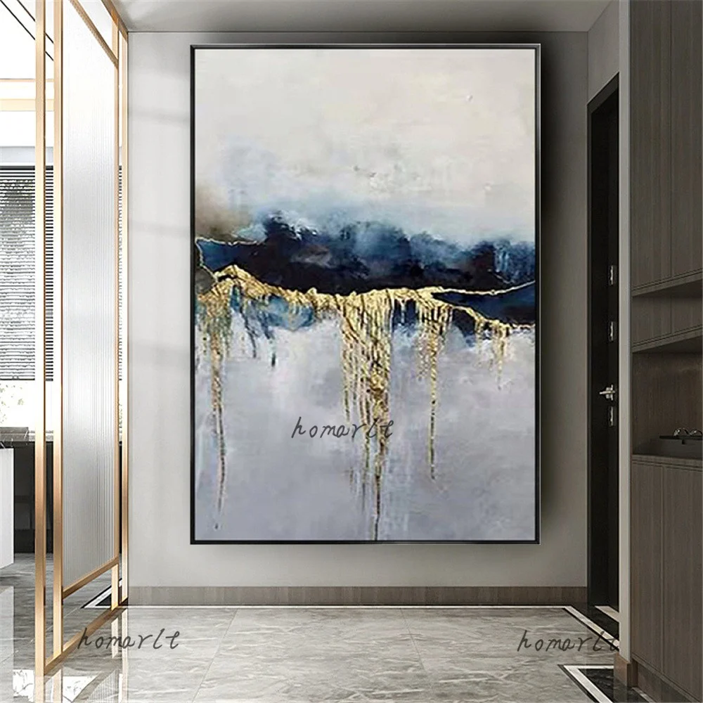 

Hand-painted Abstract Poster Sky Blue Oil Paintings Landscape Large Wall Art Home Display Gift Canvas Picture Decor Living Room