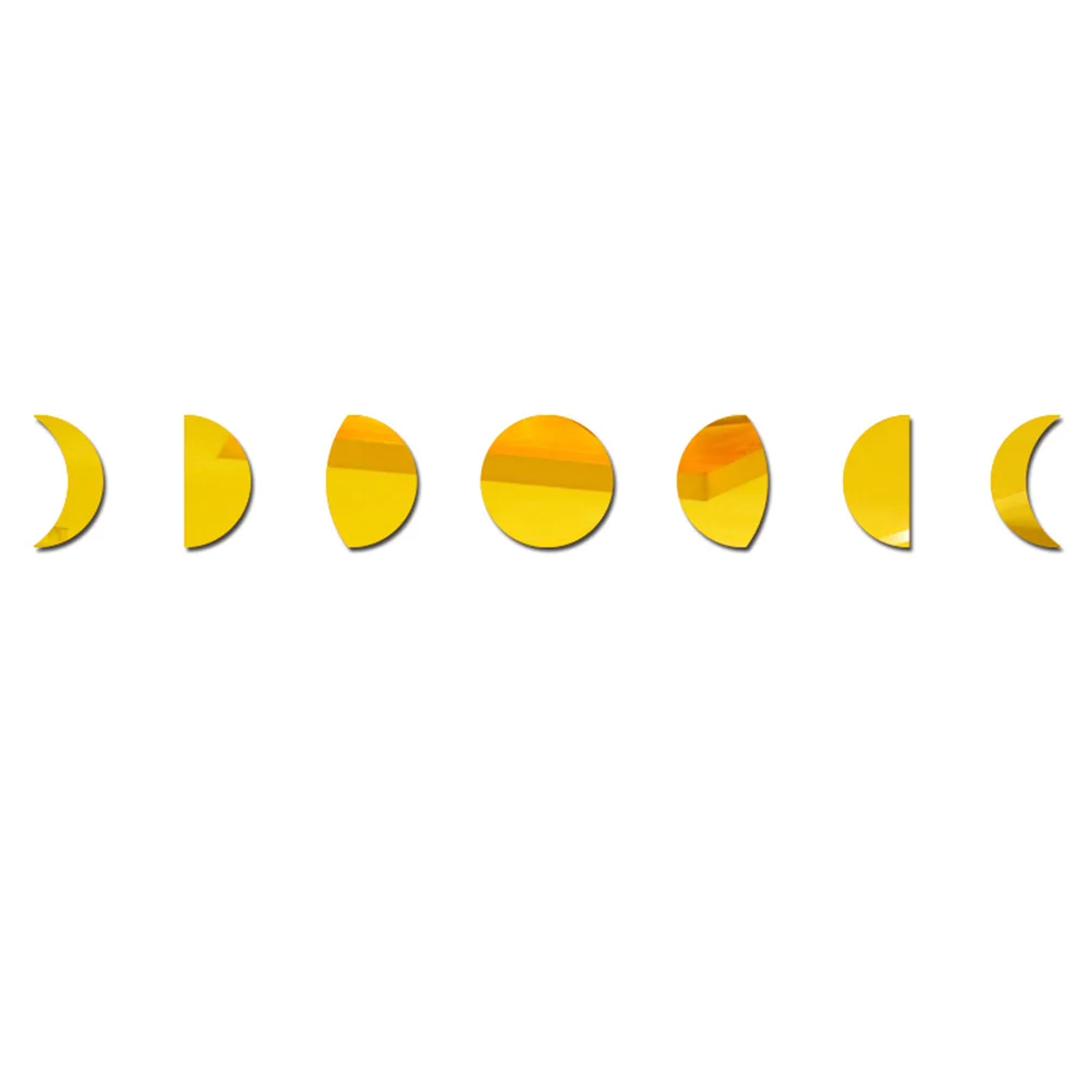 

Moon Mirror Set Acrylic Phases Decor Wall Stickers Golden Color Easy Install Remove Room Bedroom Bathroom Smooth
