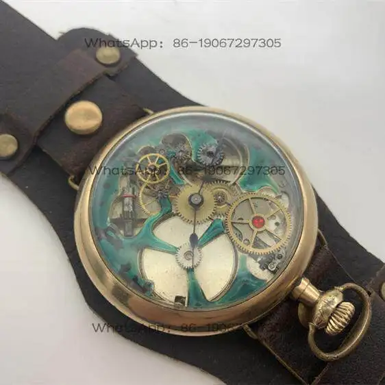 Antique old pocket watch modified wristwatch, personalized original handmade hollowed-out manual mechanical men's watch
