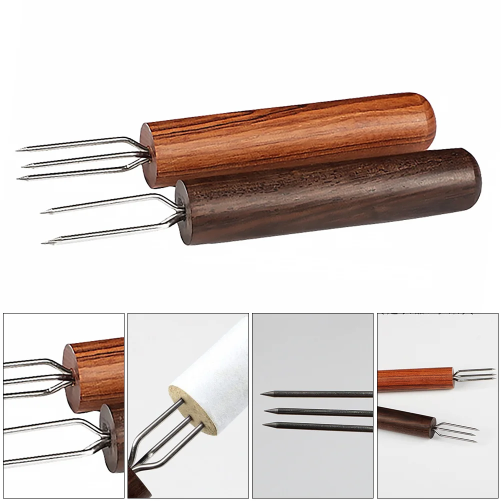 2 Pcs Tools Extension Needle Moxibustion Prolong Fork Wood Handle Extender Moxa Warm Durable Prong Sausage Pricker