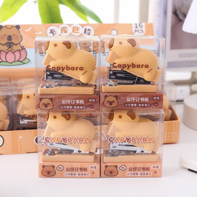 1Pcs Cute 3D Capybara Cartoon Handheld Stapler Mini Office Stapler Set 400 Pcs Staples Include for Home School Office Business