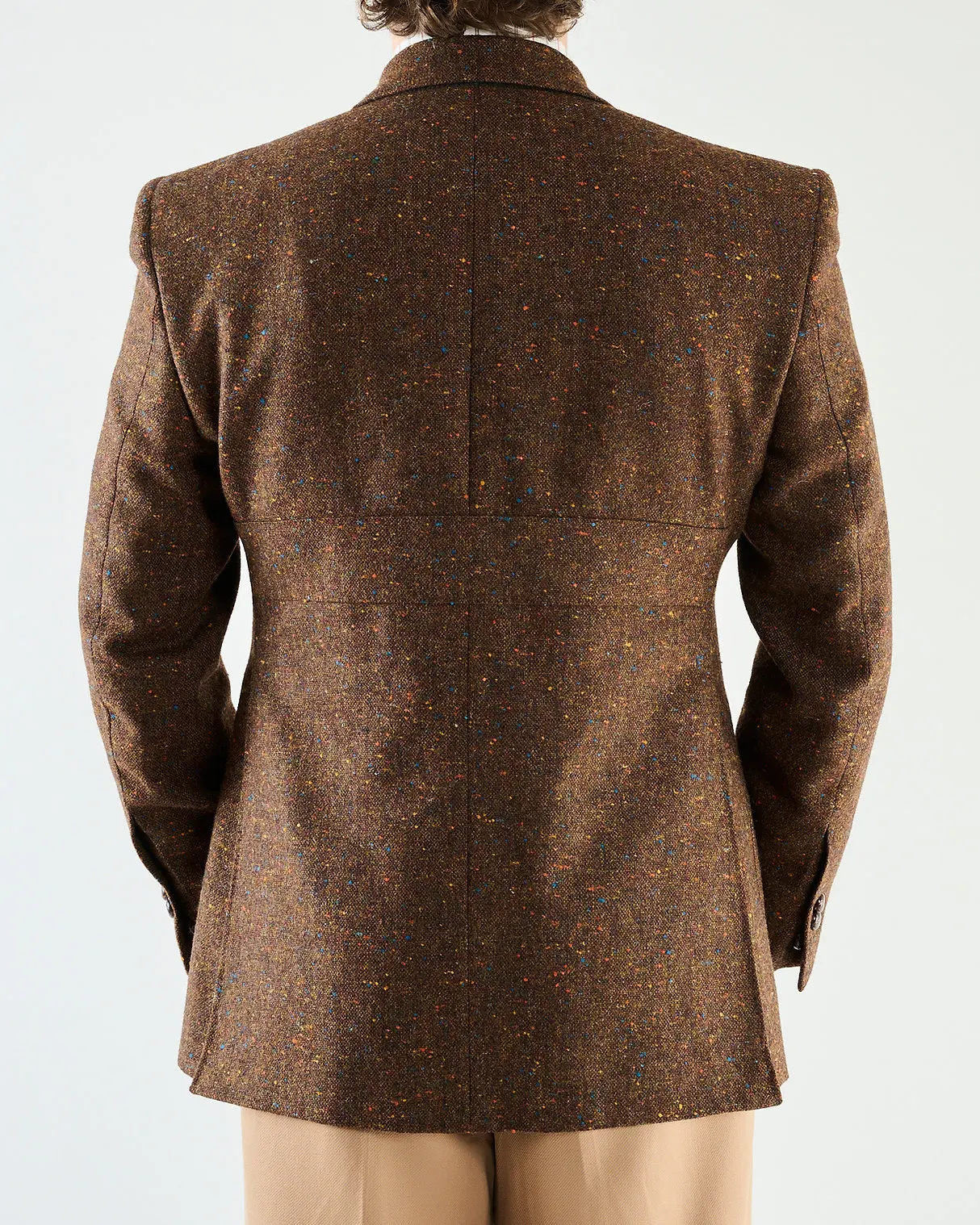 Classic Brown Salt and Pepper Tweed Blazer with Notch Lapel and Patch Pockets Men Autumn Vintage Suit Jacket Customized M266627