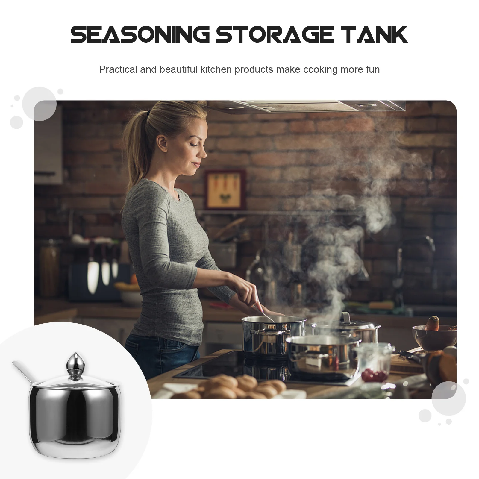 

1Pcs Stainless Steel Seasoning Jar Silver Rust Proof Wear Resistant Kitchen Spice Container Salt Pepper Sugar Storage Box