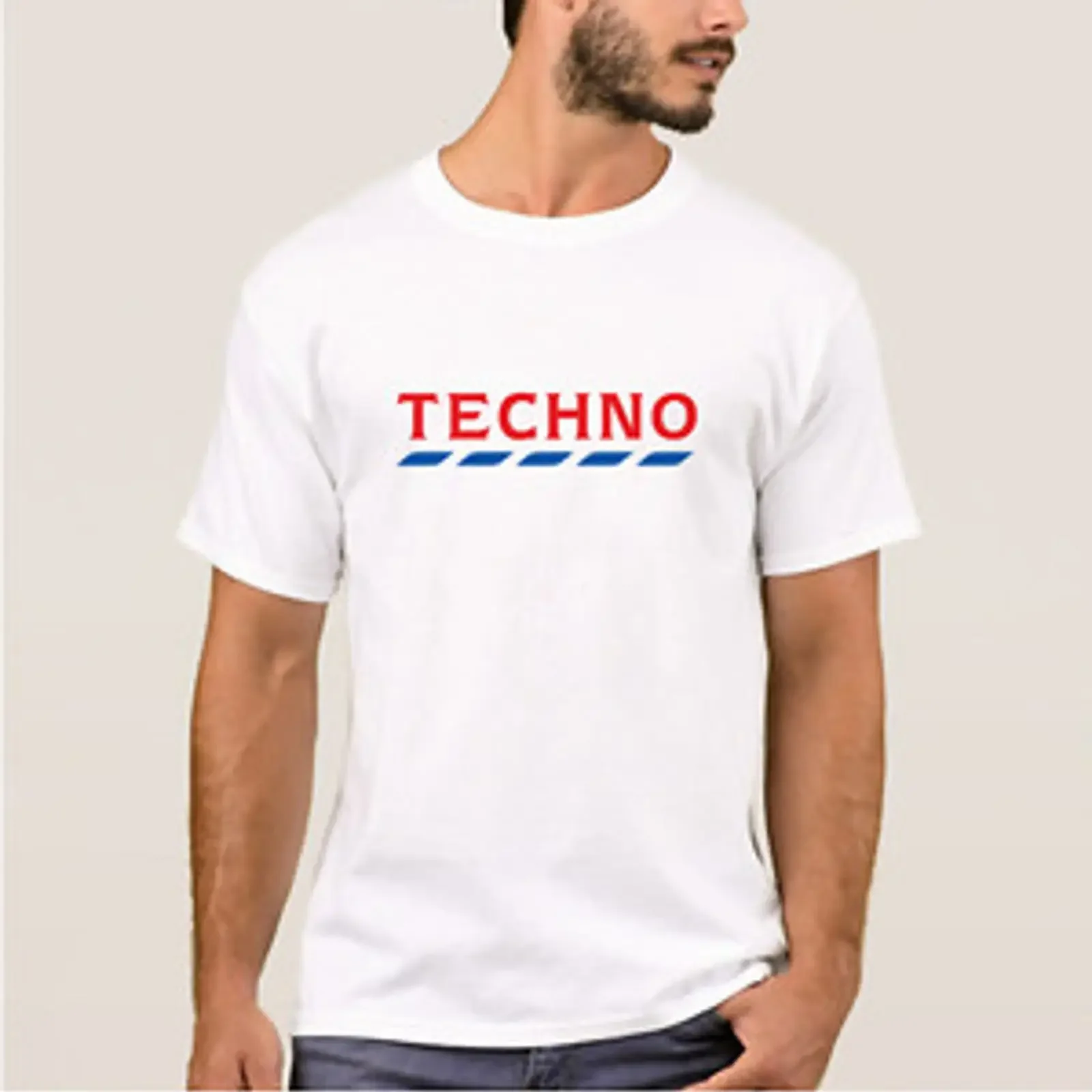 Herren weißes TECHNO TESCO T Shirt Rave Dance Logo lustig Festival Session Oberteil Witz vintage Washed Stylish fashion