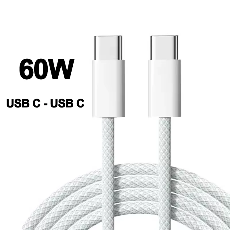 PD 60W USB Type C Fast Charger Cable For iPhone 15 16 17 Pro Max for Xiaomi for Samsung Weaving Charging Data Cord 1M 2M