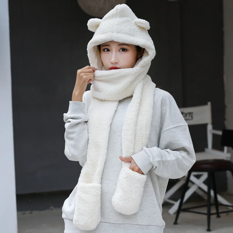 

Шапка, шарф, перчатки, универсальные зимние флисовые милые теплые плюшевые шапки, утолщенная защита ушей, защита шеи, велосипедная грелка для шеи