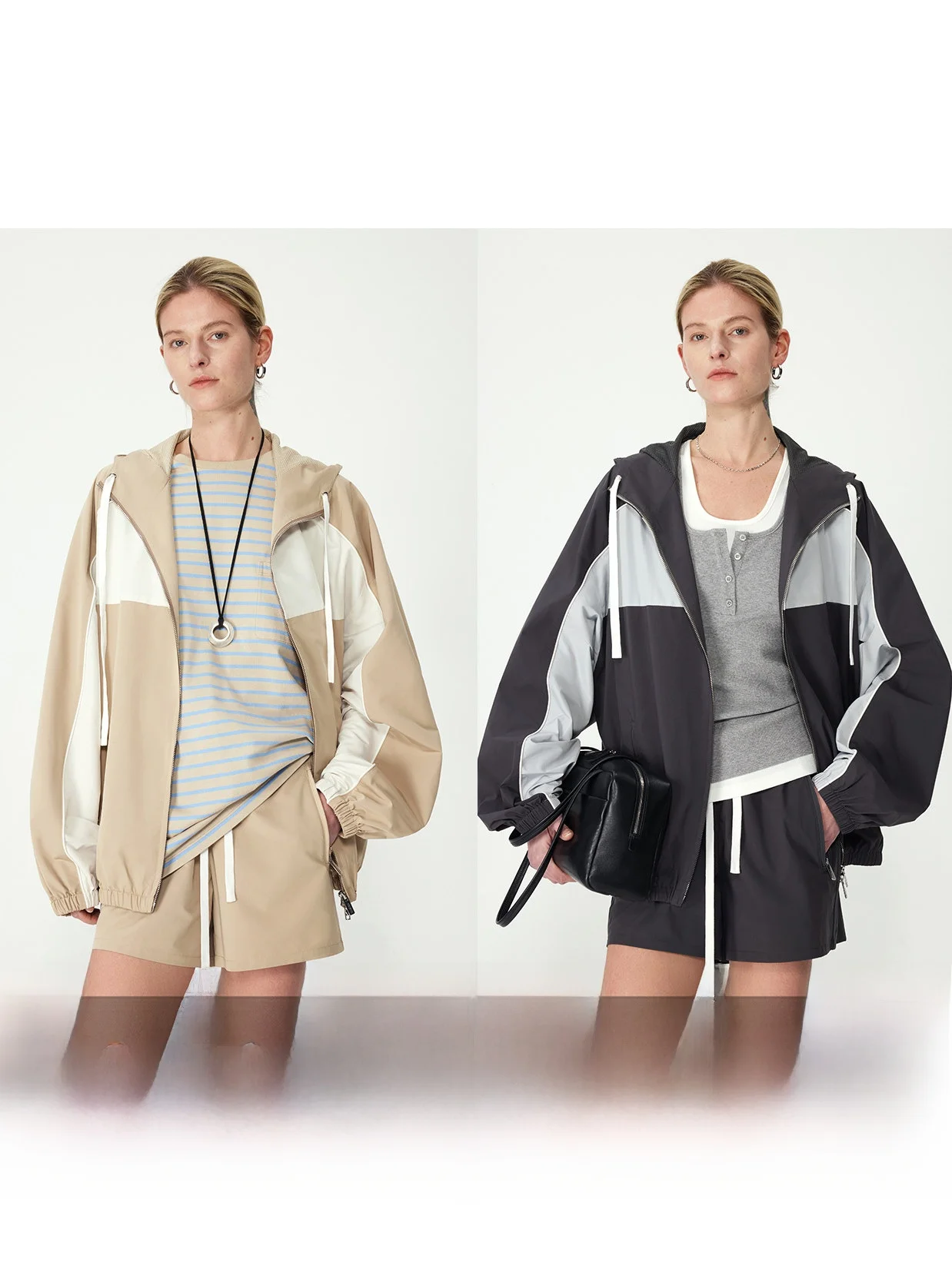 

KEIGAN M1U Lightweight Breathable Cool Triple Acetate Hooded Zipper Sportswear Set Fashionable Color Block Double Opening