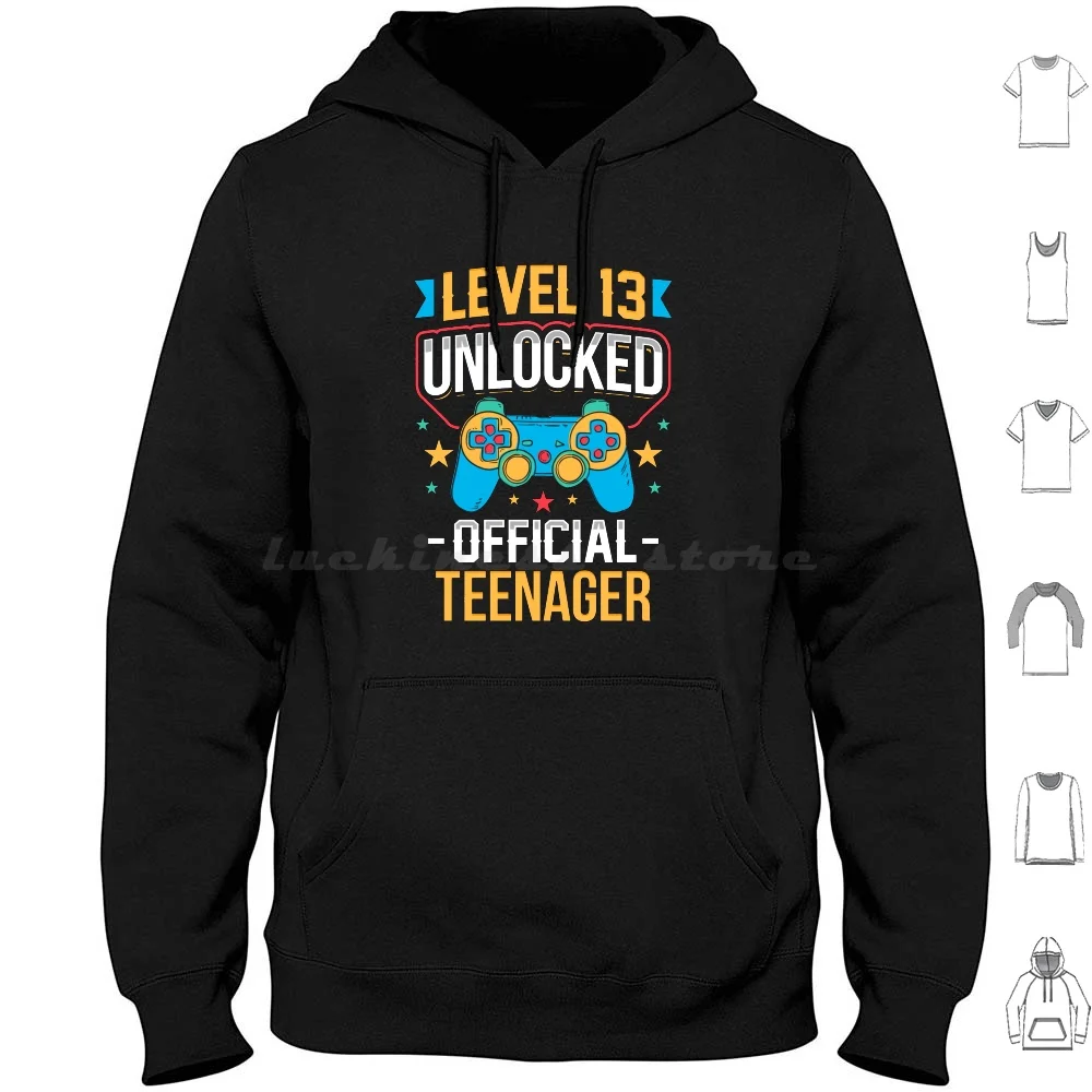 Level 13 Unlocked Official Teenager 13th Birthday Hoodies Long Sleeve 13th Birthday 13th Birthday Outfit 13 Year Old