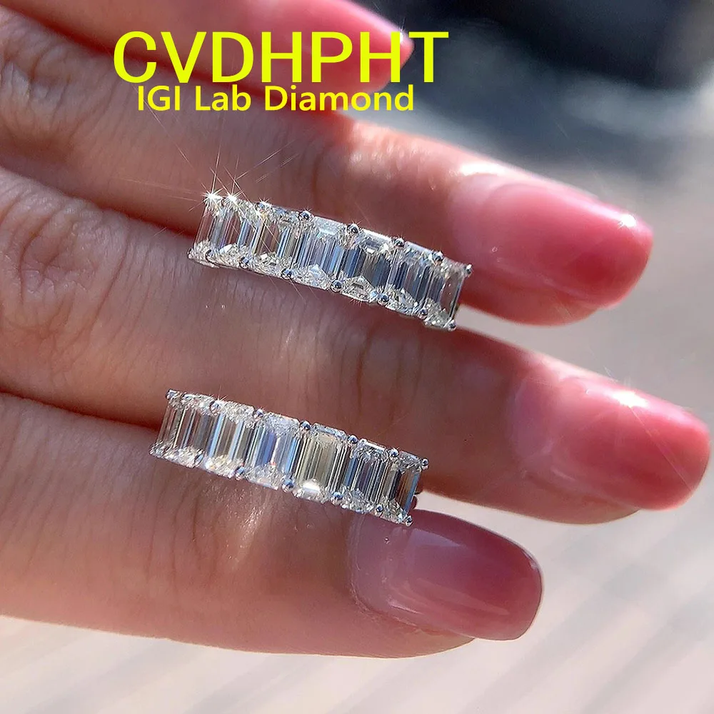 Customize ring Emerald shape 14K White Gold Lab grown diamonds Diamond  DEF ﻿eternity band ring