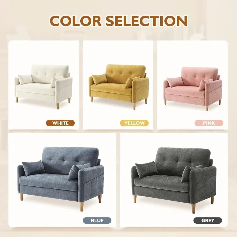 2025 47" Small Sofa Couch for Bedroom, Soft Chenille loveseat Mini Couch with Throw Pillow and Removable Cushion Cover for Small