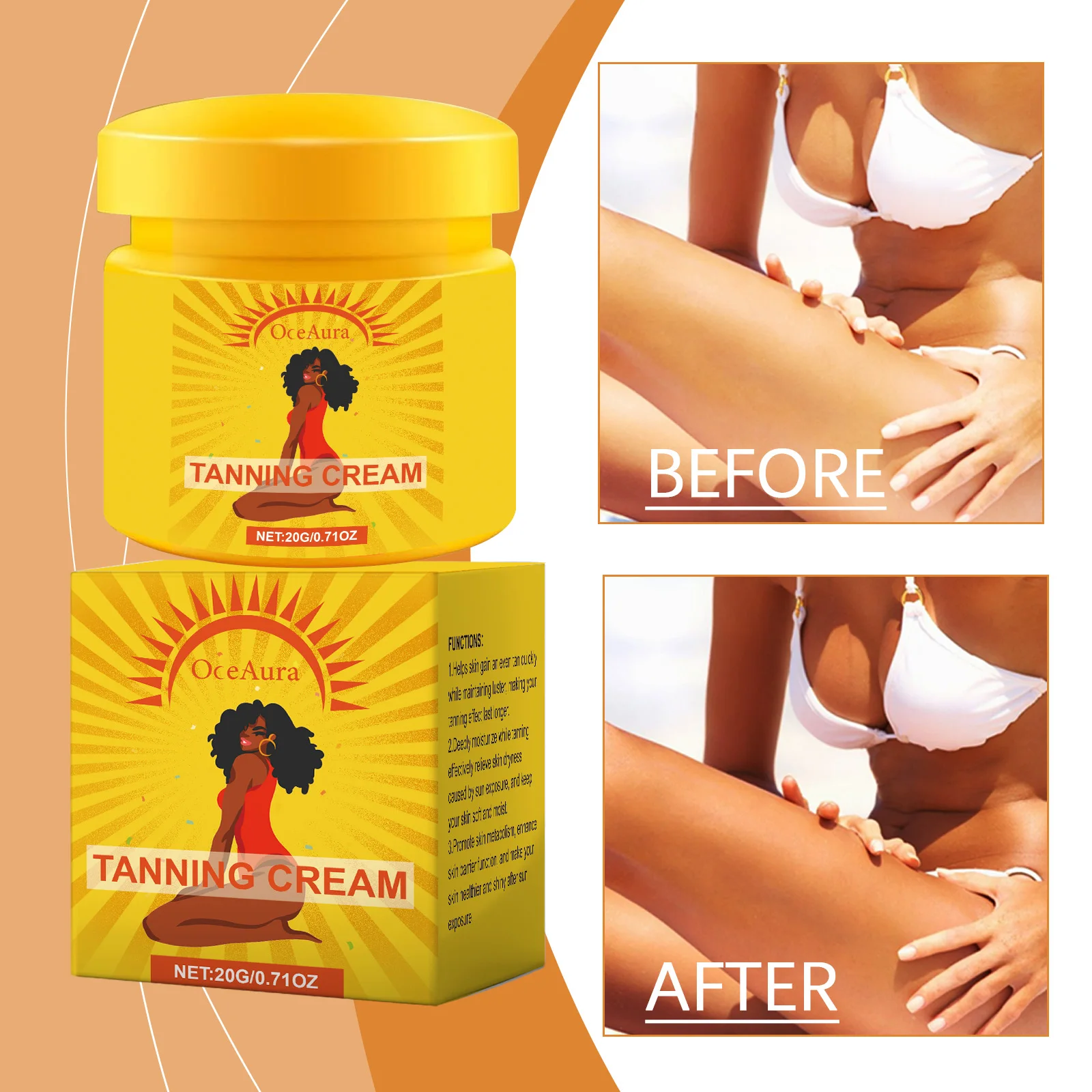 Creme autobronzeador de pele, sem sol, autobronzeador para rosto, corpo, brilho natural, fácil uso, gel hidratante bronzeador, verão