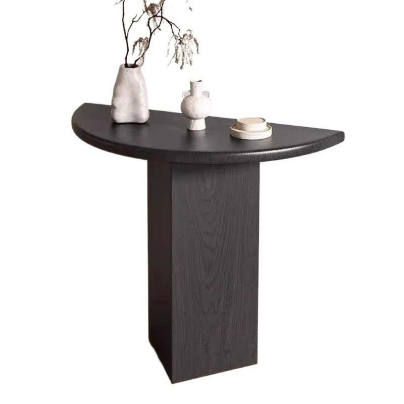 LTT solid wood entrance side, wabi-sabi wind solid wood entrance table, black semicircular entrance platform