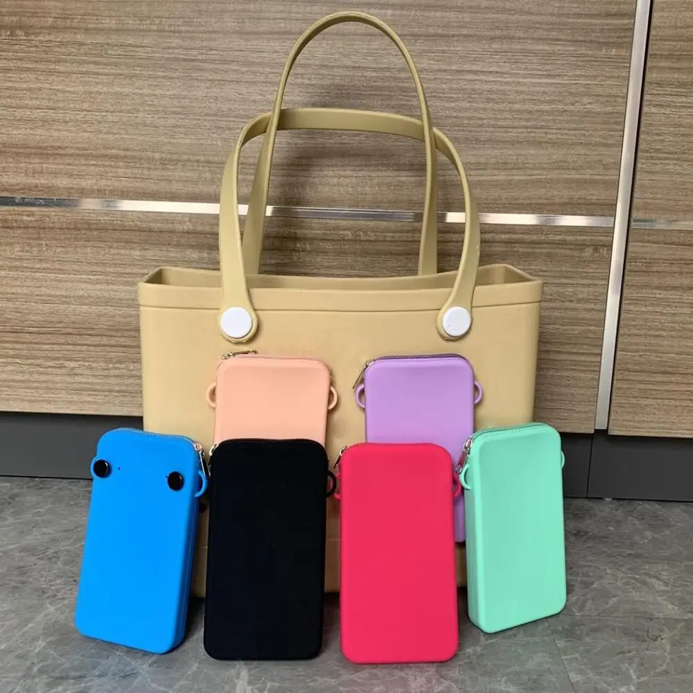 Silicone Storage Pouch with Lanyard Large Capacity Phone Holder Waterproof Dustproof Beach Bag Connector for Bogg Bag