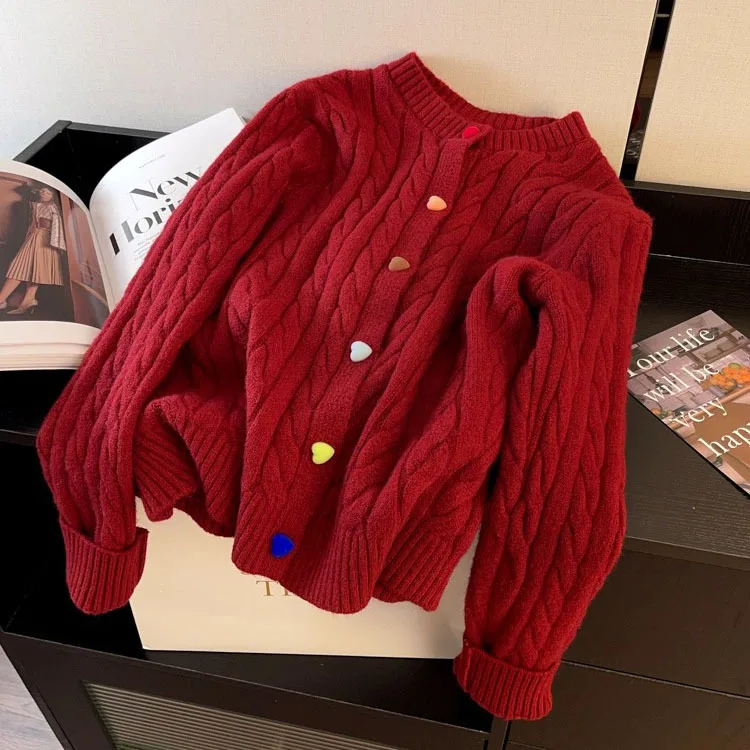 

2024 New Spring Autumn Women Clothing Lazy Style Fashion Top Knitted Coat Loose Regular Sleeve Single Row Button A27