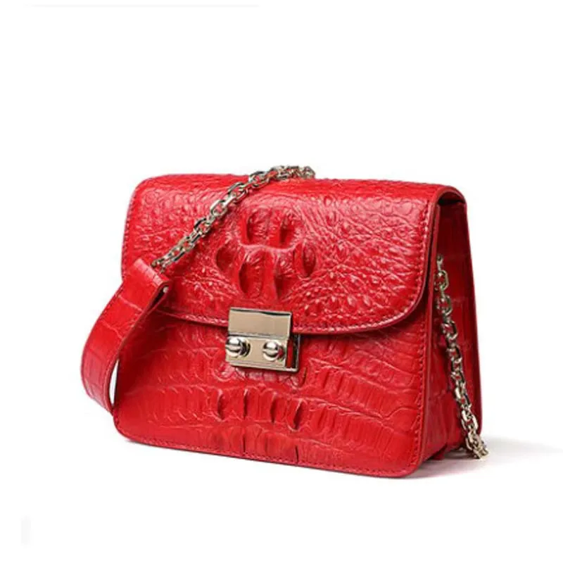 

SL new crocodile learther women bag small thai messenger bag single shoulder bag chain Women flap women chain bag