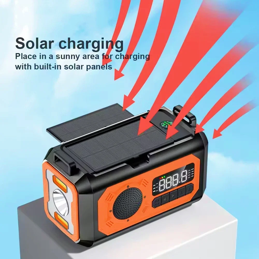 Rádios solares portáteis com lanterna, rádio ao ar livre, AM, FM, WB, rádio, bateria poderosa, carregador de celular, SOS alarme, 12000mAh