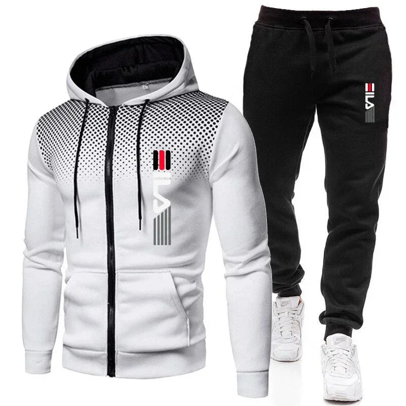 2024 New men\'s two-piece warm jacket and long pants sportswear zippered jacket outdoor hooded sweater sportswear jogging