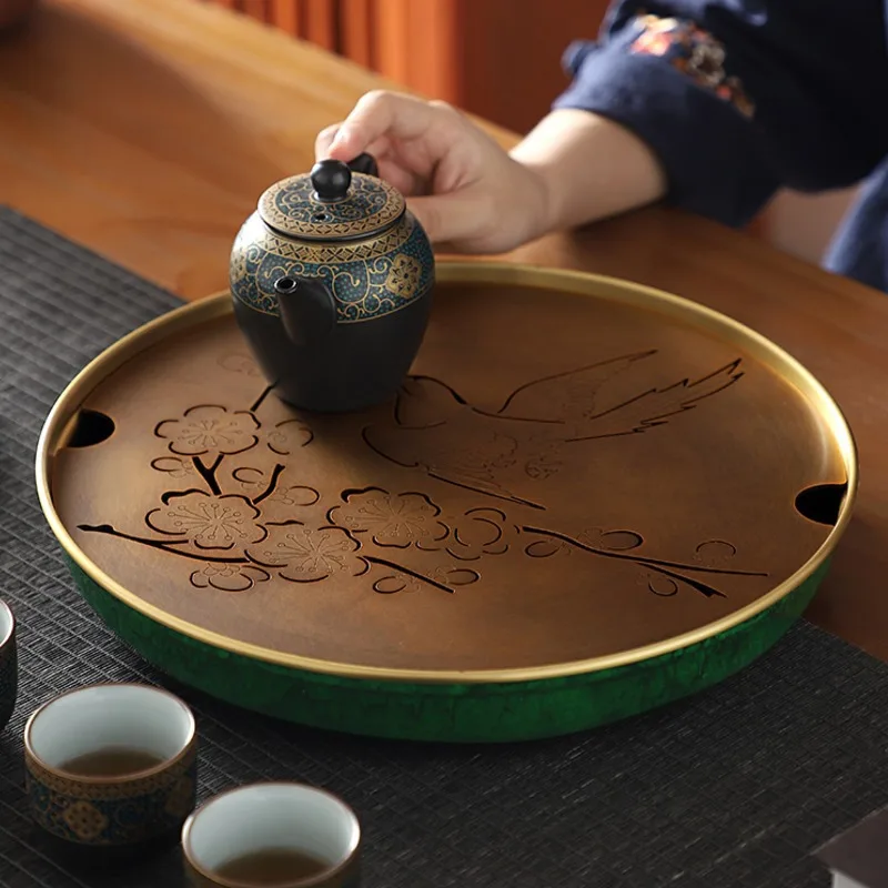 Copper Tea Tray, Household Tray, Light Luxury, Modern Dry Brewing Table, Kung Fu Tea Set, Small Tea Table