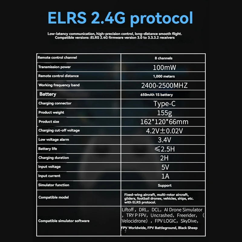 C8 FPV Remote Control Handle with ELRS Receiver Support Liftoff/DRL for RC Fixed Wing FPV Drones Robot Car Boat