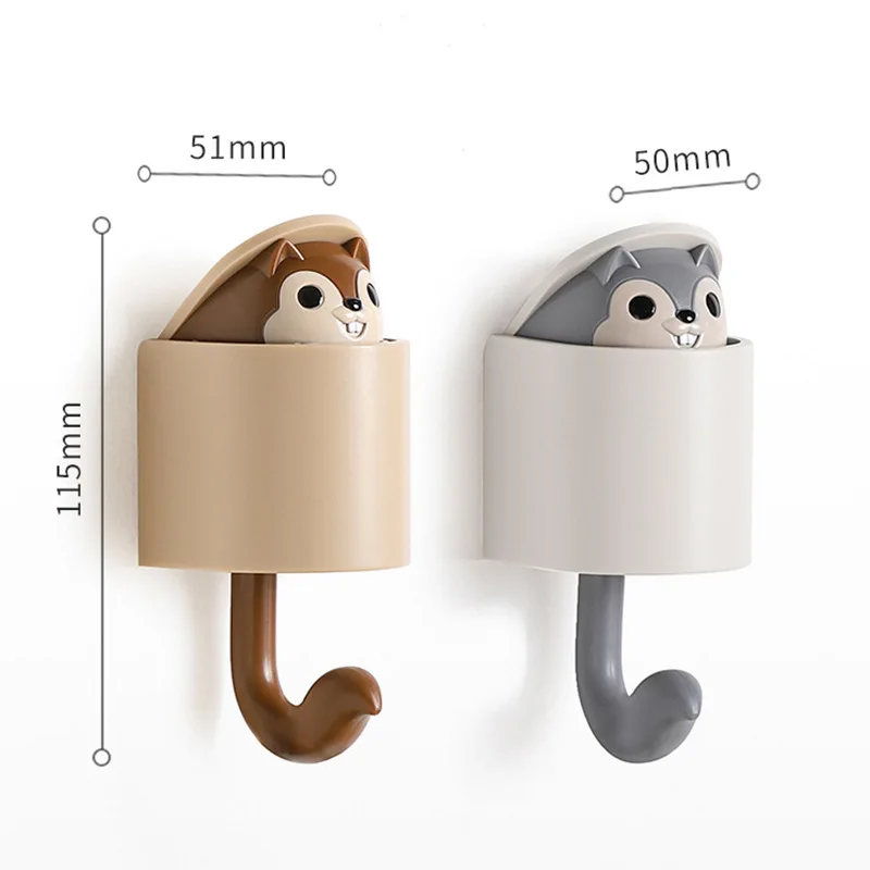 Creatived Funny Squirrel Self Adhesive Wall Hook Kitchen Tableware Clothes Organize Hanger Keychain Hook