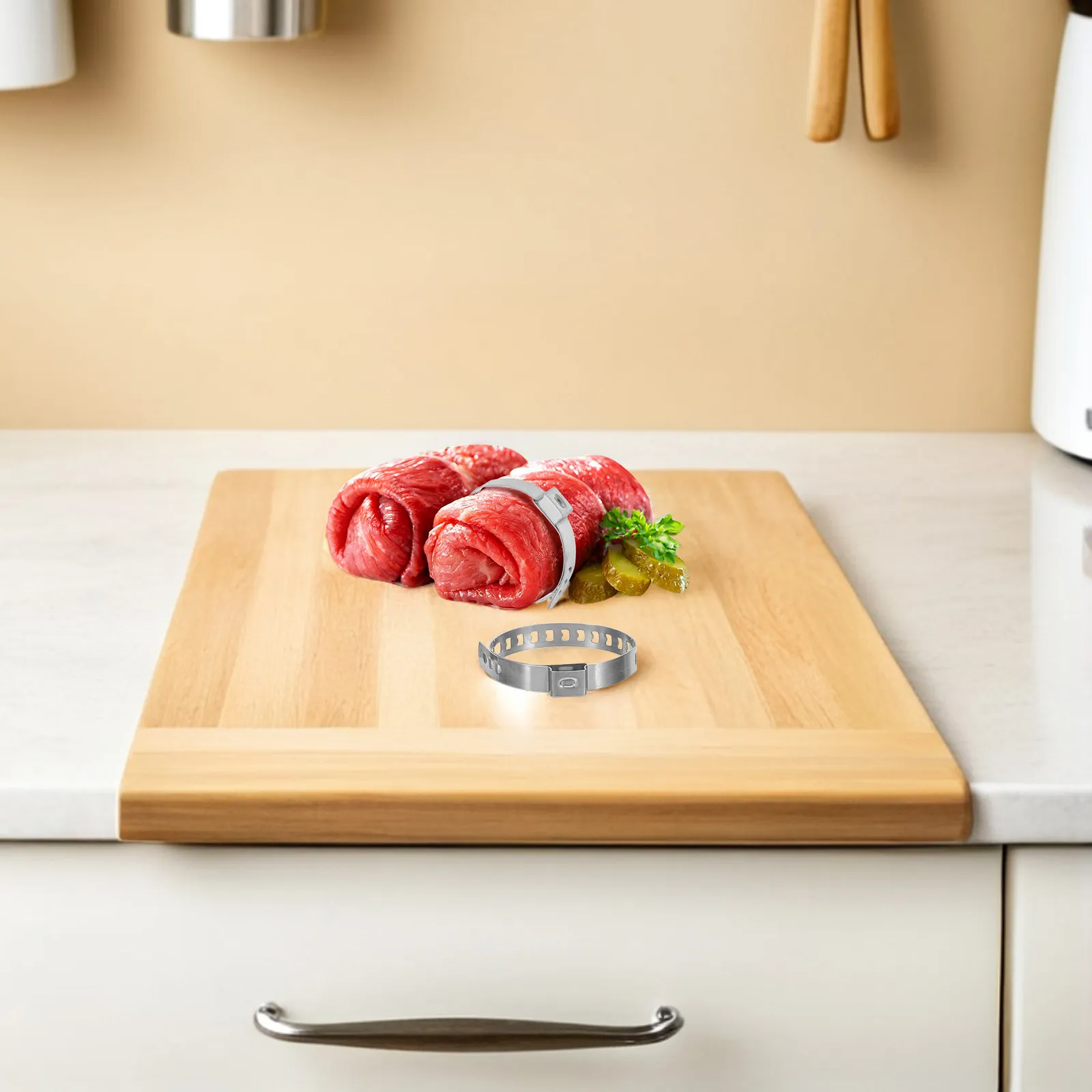 Juego de 12 Anillos Ajustables de Acero Inoxidable para Fijar Rollos de Carne, Abrazaderas Redondas Bloqueables de Grado Alimenticio para Barbacoa Coreana, Hot Pot, Sushi y Roulades