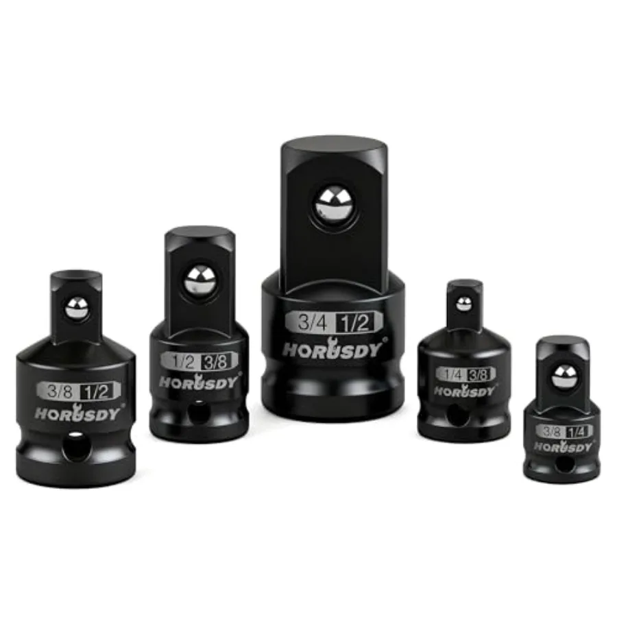 

5-Piece Impact Socket Adapter and Reducer Set, 1/4-Inch Hex Shank Socket to Drill Adapter for Power Drill Impact Driver, Steel,