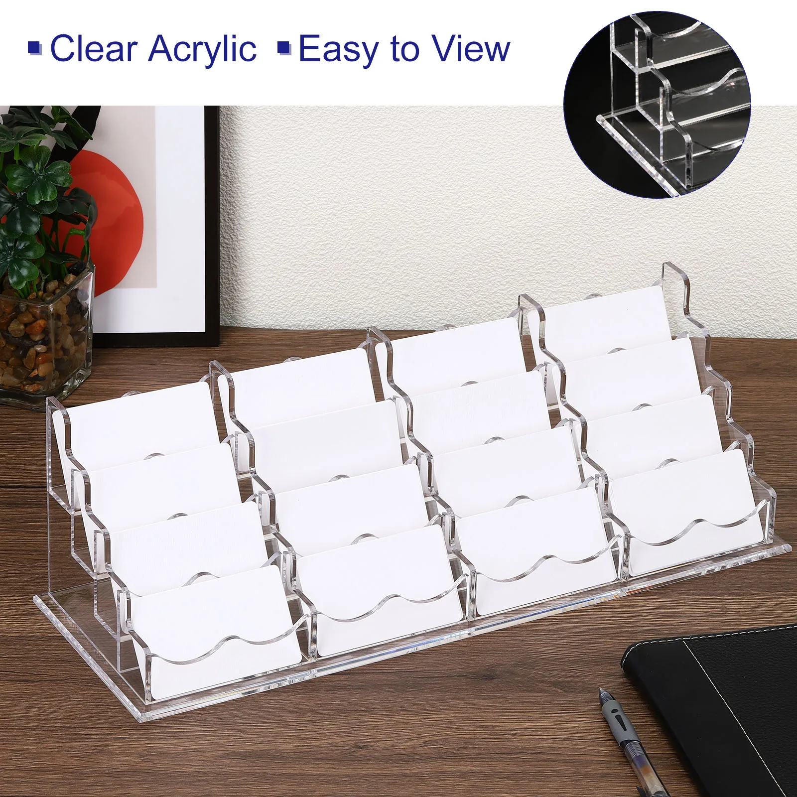 1Pcs Clear Transparent Acrylic Counter Display Stand Office Home Supplies Office Desktop Business Card Holder 16 Pockets Stand