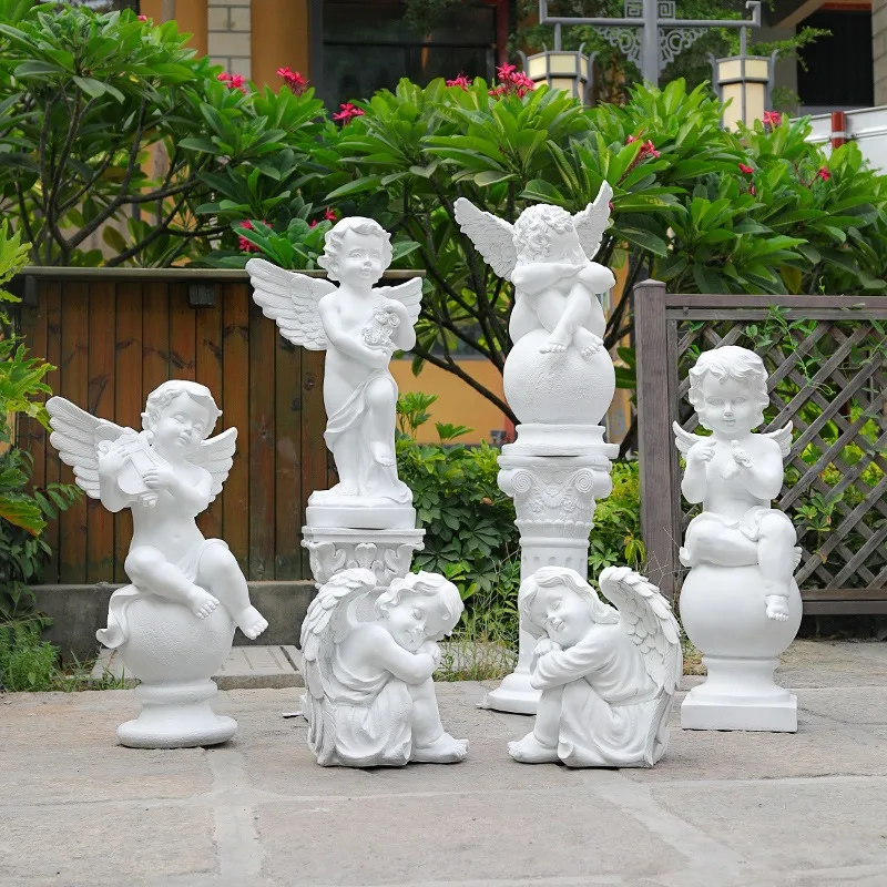 Angel ornament, garden courtyard large art plaster statue, sculpture ornament